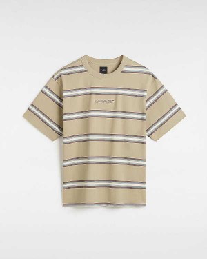 Beige Men Vans Mesa Stripe T Shirts NZ | VN3520819