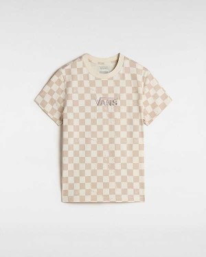 Beige Women Vans Allover Check Crew T Shirts NZ | VN2560397