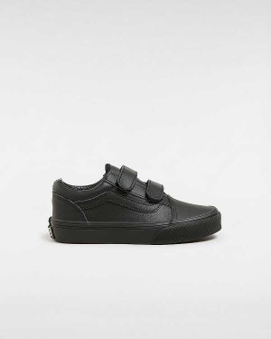 Black Kids' Vans Old Skool Hook and Loop Classic Tumble (4-8 Years) Sneakers NZ | VN9547863