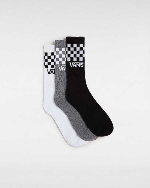 Black Unisex Vans Classic Check Crew (3 pairs) Socks NZ | VN0635187