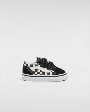 Black / White Kids' Vans Primary Check Old Skool Hook And Loop (1-4 years) Sneakers NZ | VN1260597