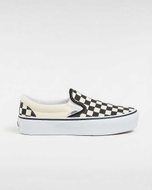 Black / White Women Vans Checkerboard Classic Slip-On Platform Shoes NZ | VN4528079