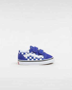 Blue Kids' Vans Old Skool Hook and Loop Checkerboard (1-4 Years) Sneakers NZ | VN9653247