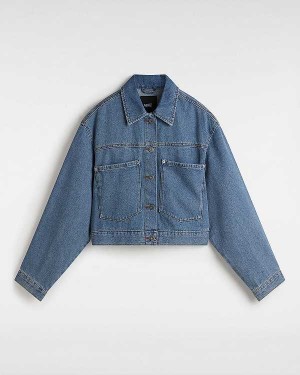 Blue Women Vans Raynes Denim Crop Jacket NZ | VN4258079