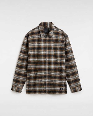 Brown Women Vans Montwood Zip Flannel Shirts NZ | VN7189206