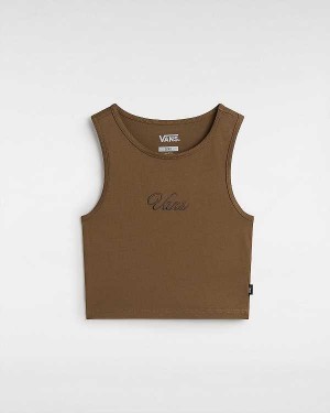 Brown Women Vans Small Staple Fitted Crop Tank Top NZ | VN9406537