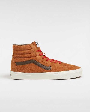 Brown / Orange Women Vans Sk8-Hi Pig Suede Skate Shoes NZ | VN0723146