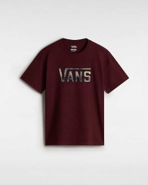 Burgundy Women Vans Elza Check T Shirts NZ | VN3516940