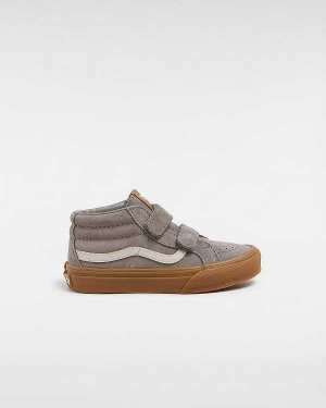 Grey Kids' Vans Sk8-Mid Reissue Hook and Loop Gum (4-8 Years) Sneakers NZ | VN3129748