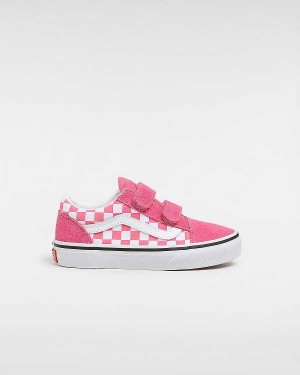 Pink Kids' Vans Old Skool Hook and Loop Checkerboard (4-8 Years) Sneakers NZ | VN8795164