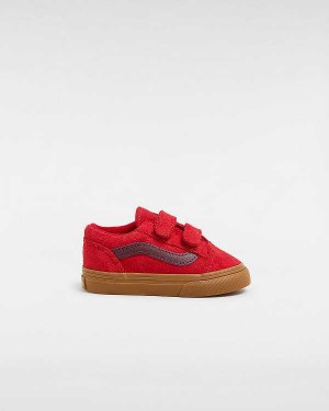 Red Kids' Vans Old Skool Hook And Loop (1-4 Years) Sneakers NZ | VN9106835