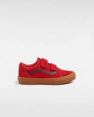 Red Kids' Vans Old Skool Hook And Loop (4-8 Years) Sneakers NZ | VN5176498