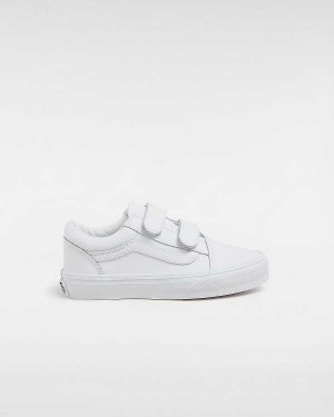 White Kids' Vans Old Skool Hook and Loop Classic Tumble (4-8 Years) Sneakers NZ | VN2703491