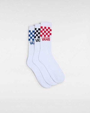 White Unisex Vans Classic Check Crew (3 pairs) Socks NZ | VN1839074