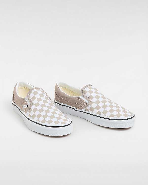 Beige Men Vans Classic Checkerboard Slip On Shoes NZ | VN6193724