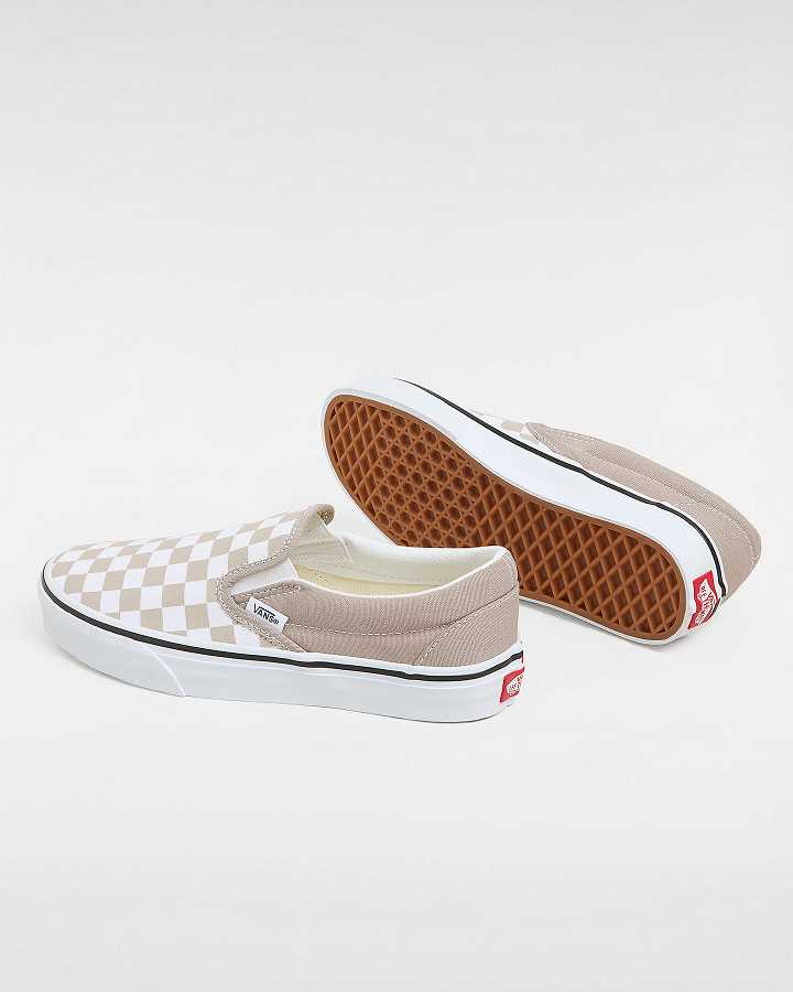 Beige Men Vans Classic Checkerboard Slip On Shoes NZ | VN6193724