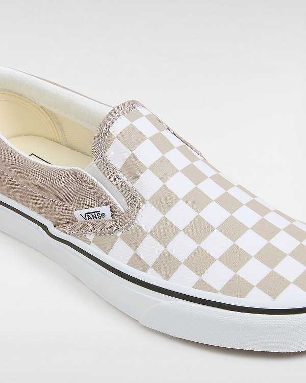 Beige Men Vans Classic Checkerboard Slip On Shoes NZ | VN6193724