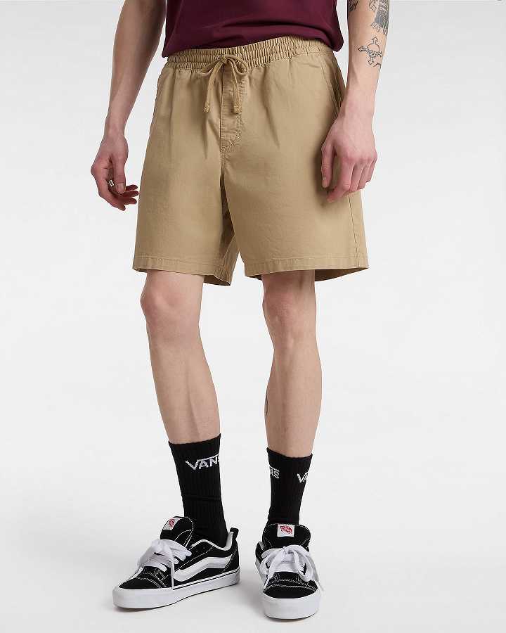 Beige Men Vans Range Relaxed Elastic Shorts NZ | VN9485301