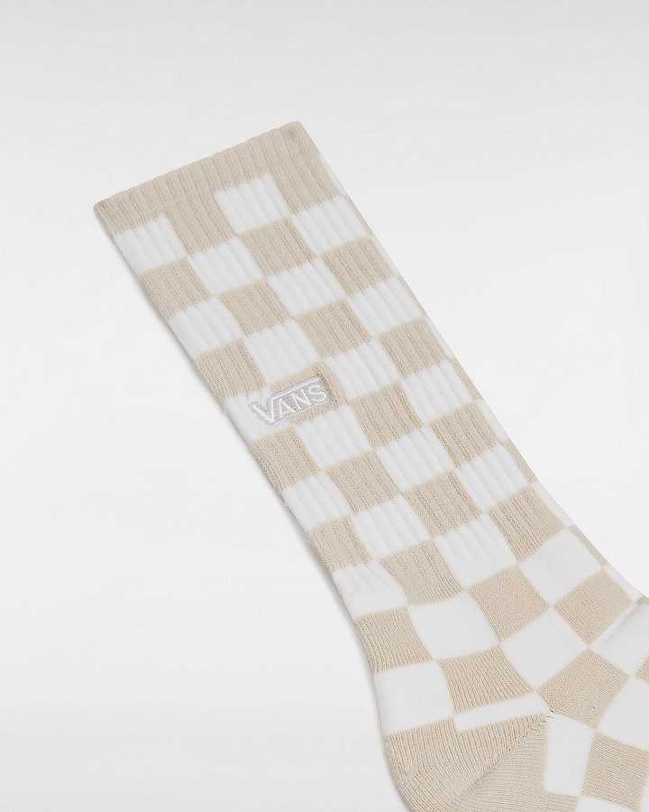 Beige Unisex Vans Checkerboard Crew (1 Pair) Socks NZ | VN2768305