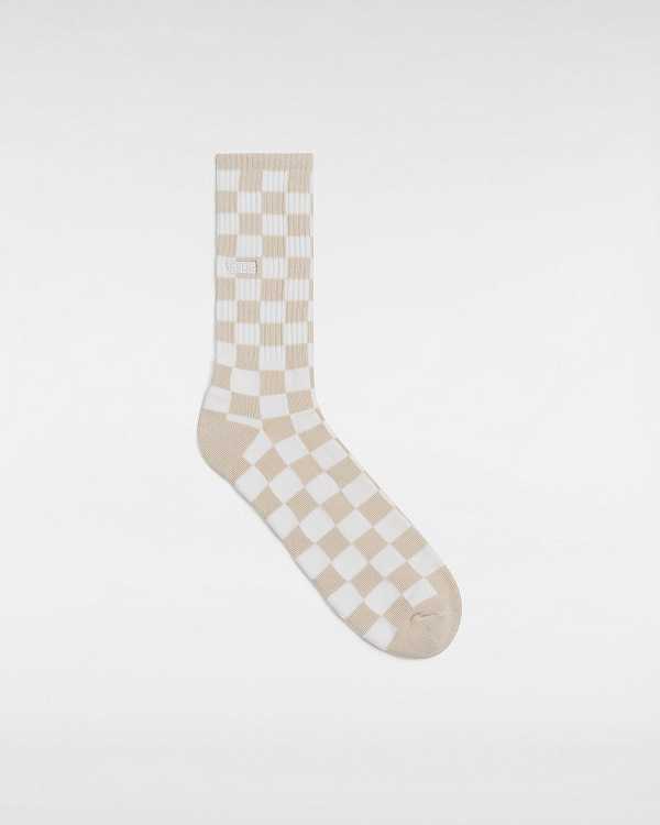 Beige Unisex Vans Checkerboard Crew (1 Pair) Socks NZ | VN2768305