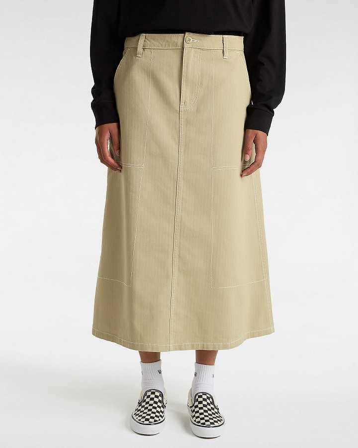 Beige Women Vans Codey Long Flare Utility Skirt NZ | VN4812056