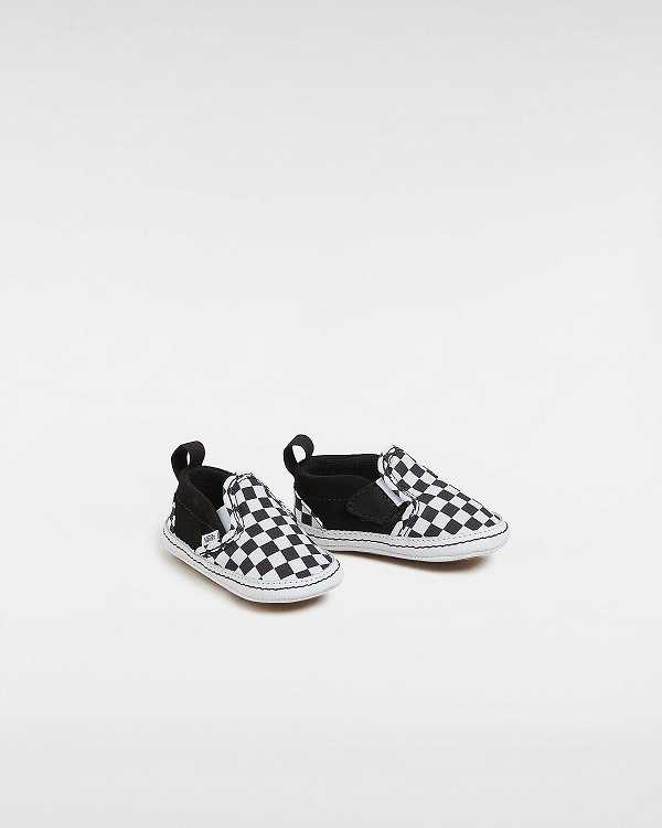 Black Kids' Vans Checkerboard Hook And Loop Crib (0-1 year) Slip On Shoes NZ | VN0628915