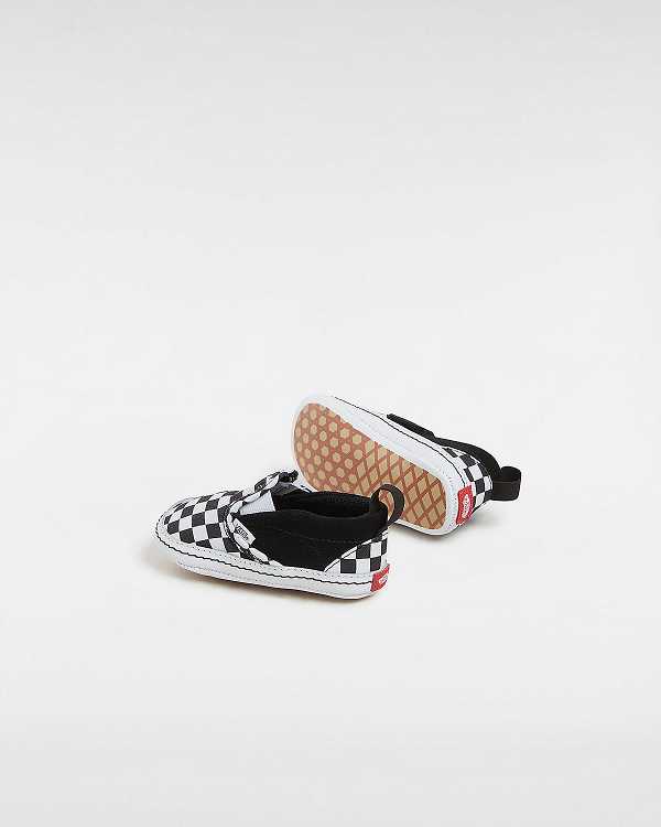 Black Kids' Vans Checkerboard Hook And Loop Crib (0-1 year) Slip On Shoes NZ | VN0628915