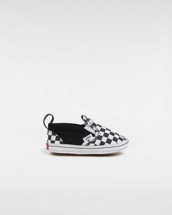 Black Kids\' Vans Checkerboard Hook And Loop Crib (0-1 year) Slip On Shoes NZ | VN0628915