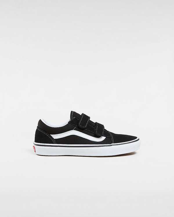 Black Kids\' Vans Old Skool Hook And Loop (8-14+ years) Skate Shoes NZ | VN9120534