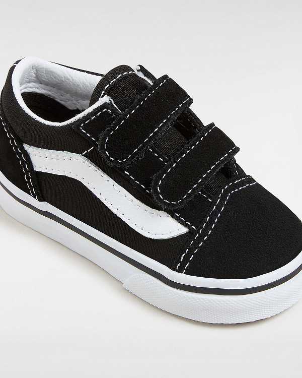 Black Kids' Vans Old Skool Hook And Loop (1-4 Years) Skate Shoes NZ | VN3754062