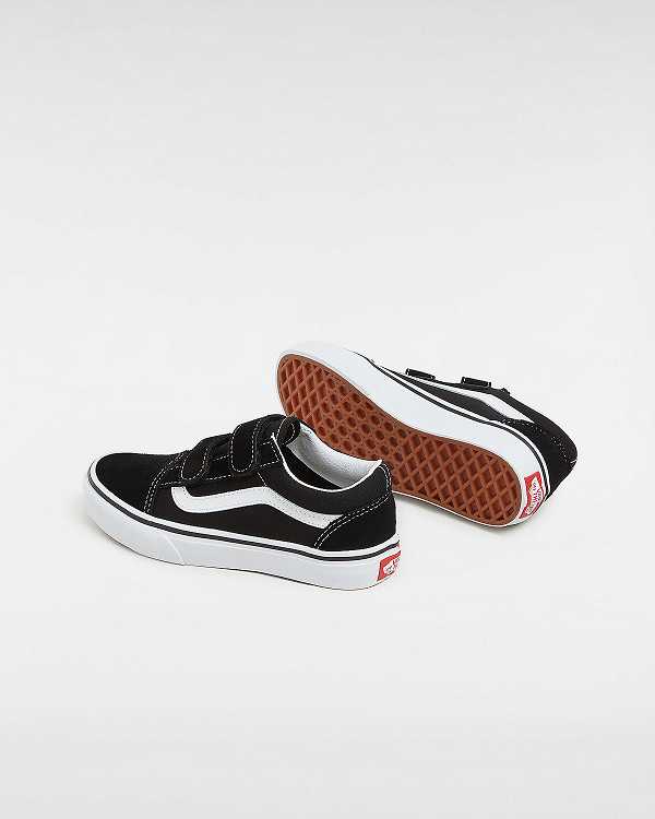 Black Kids' Vans Old Skool Hook And Loop (4-8 Years) Sneakers NZ | VN7109253