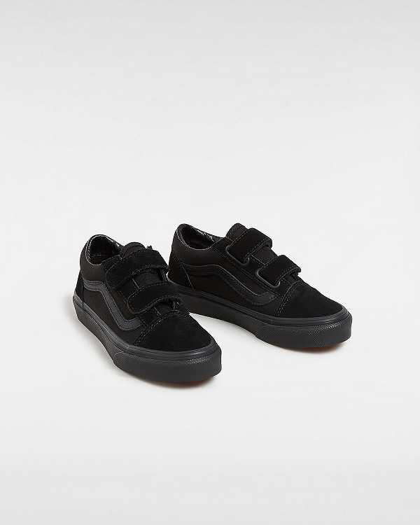 Black Kids' Vans Old Skool Hook And Loop (4-8 Years) Skate Shoes NZ | VN7149085