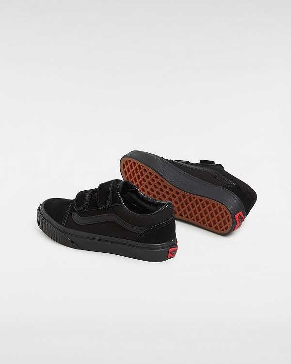 Black Kids' Vans Old Skool Hook And Loop (4-8 Years) Skate Shoes NZ | VN7149085