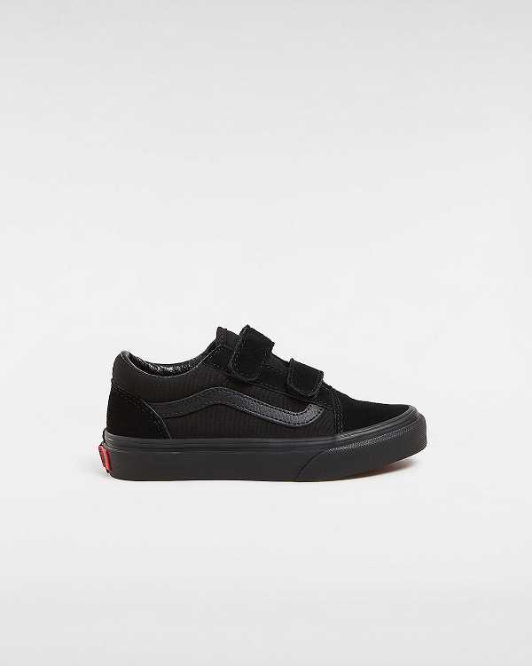 Black Kids\' Vans Old Skool Hook And Loop (4-8 Years) Skate Shoes NZ | VN7149085