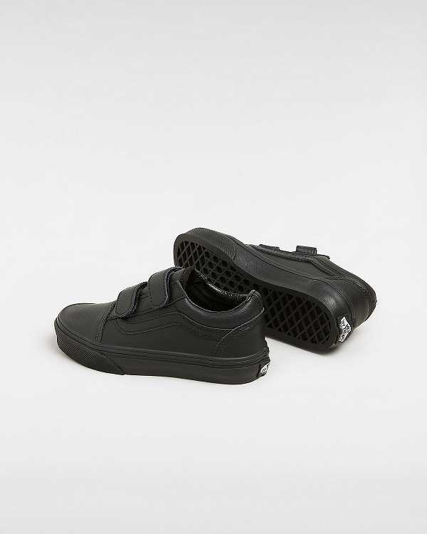 Black Kids' Vans Old Skool Hook and Loop Classic Tumble (4-8 Years) Sneakers NZ | VN9547863