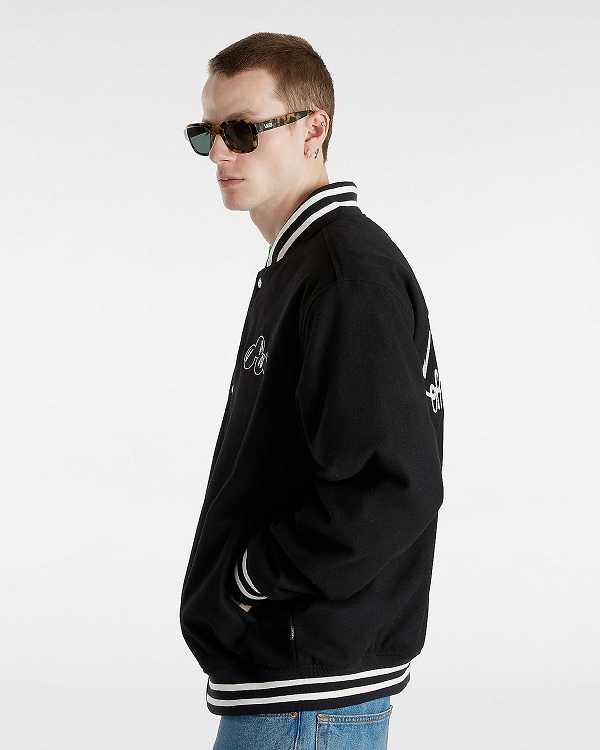 Black Men Vans Scuttle Baseball Jacket NZ | VN9420876