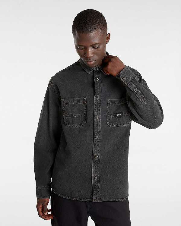 Black Men Vans Stevens Denim Long Sleeve Shirts NZ | VN0513678