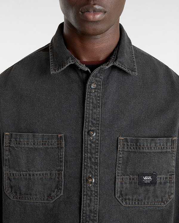 Black Men Vans Stevens Denim Long Sleeve Shirts NZ | VN0513678