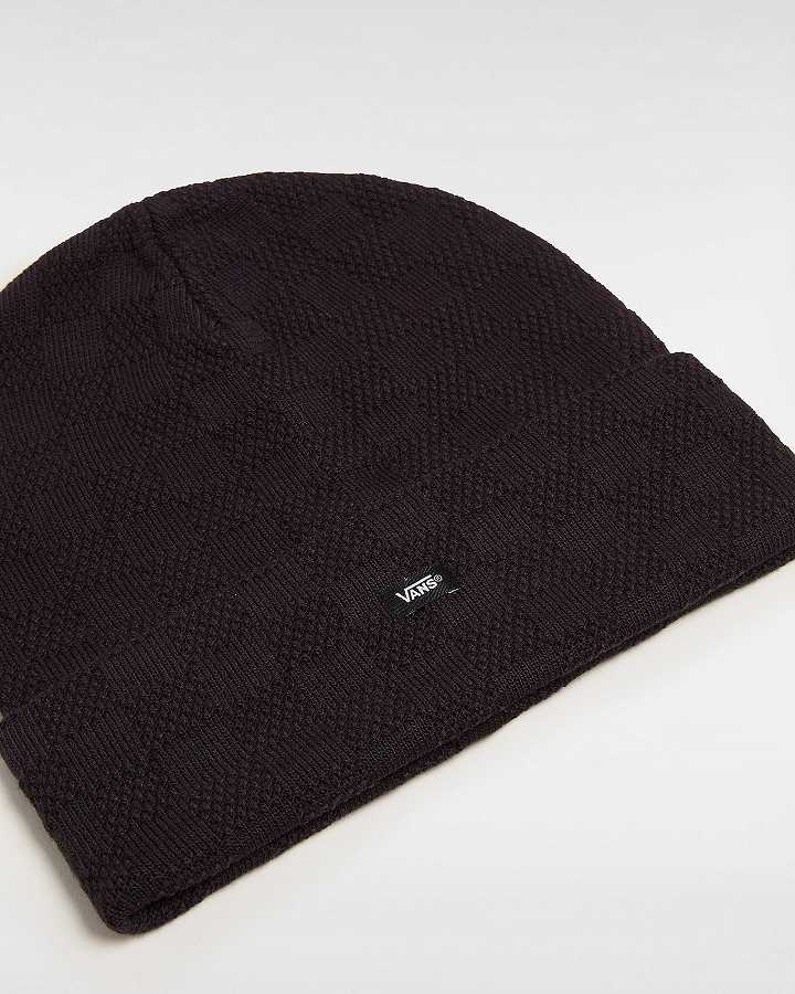 Black Unisex Vans Check Tall Cuff Beanie NZ | VN6912750