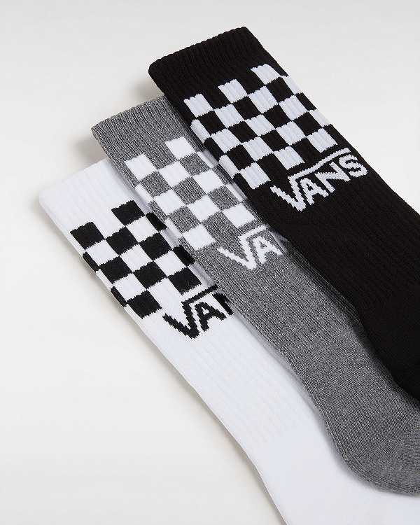 Black Unisex Vans Classic Check Crew (3 pairs) Socks NZ | VN0635187