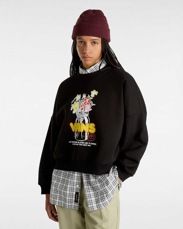 Black Women Vans Boquet Loose Crew Sweatshirt NZ | VN1934708