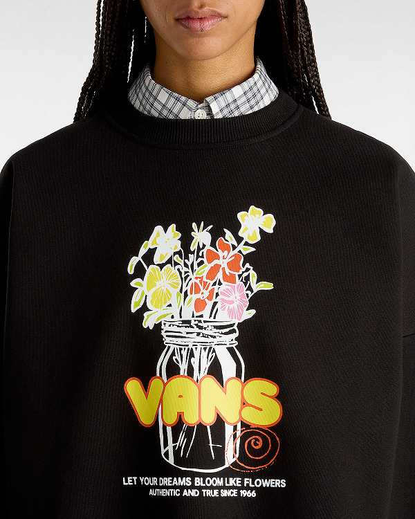 Black Women Vans Boquet Loose Crew Sweatshirt NZ | VN1934708