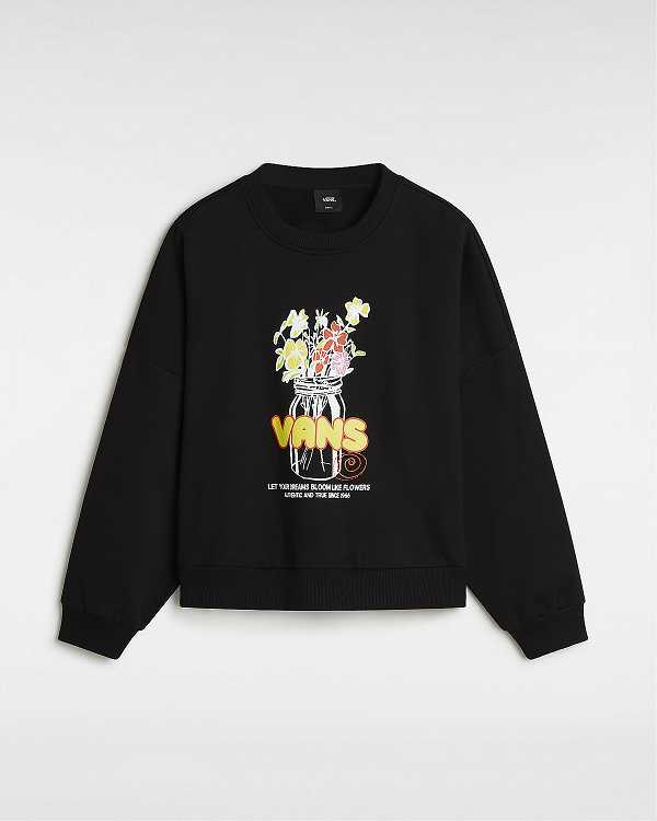 Black Women Vans Boquet Loose Crew Sweatshirt NZ | VN1934708