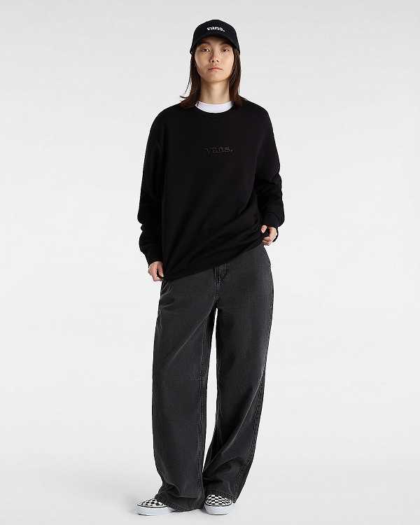 Black Women Vans Essential Relaxed Crew Sweatshirt NZ | VN7231568