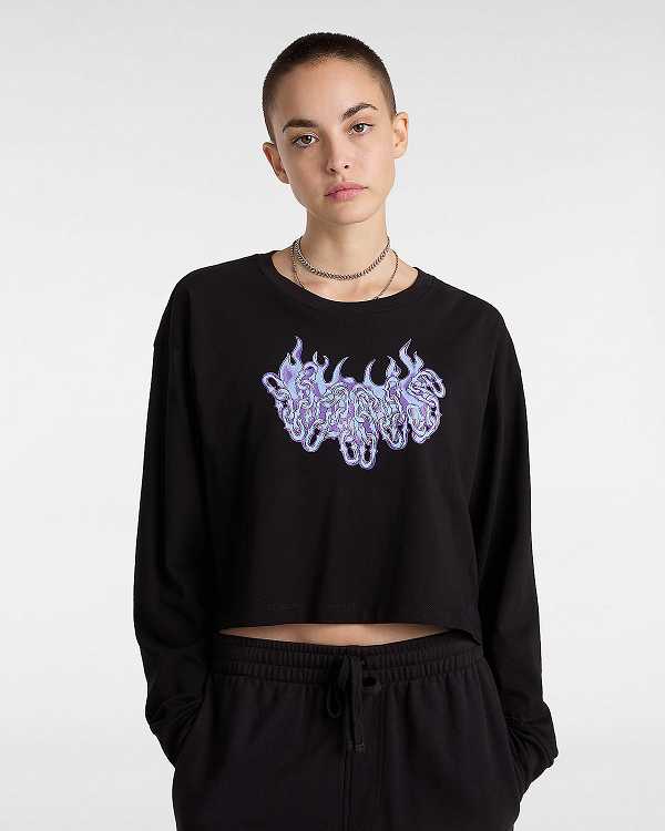 Black Women Vans Hot Links Relaxed Long Sleeve Crop T Shirts NZ | VN2149753