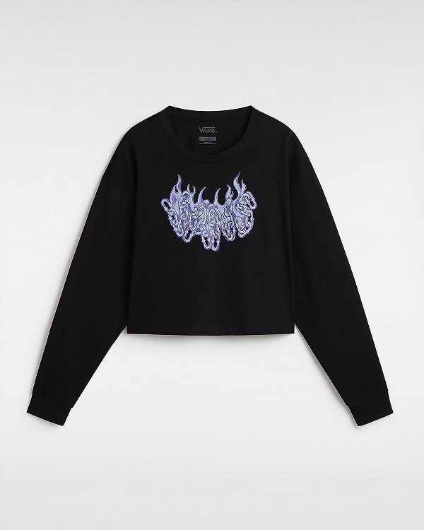 Black Women Vans Hot Links Relaxed Long Sleeve Crop T Shirts NZ | VN2149753