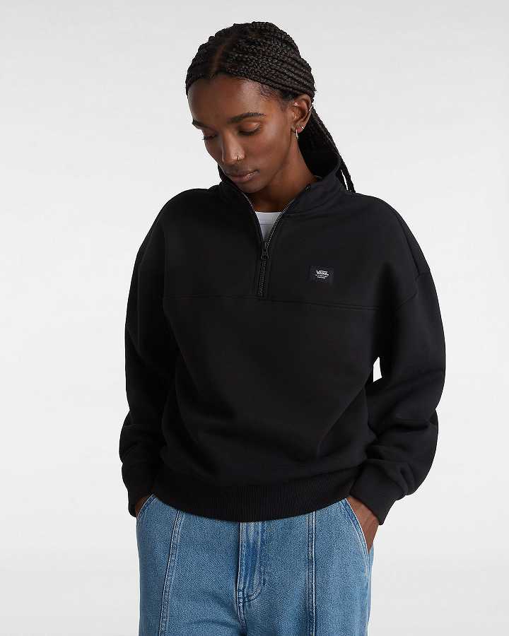 Black Women Vans Leighton Mock Neck Sweatshirt NZ | VN0491653