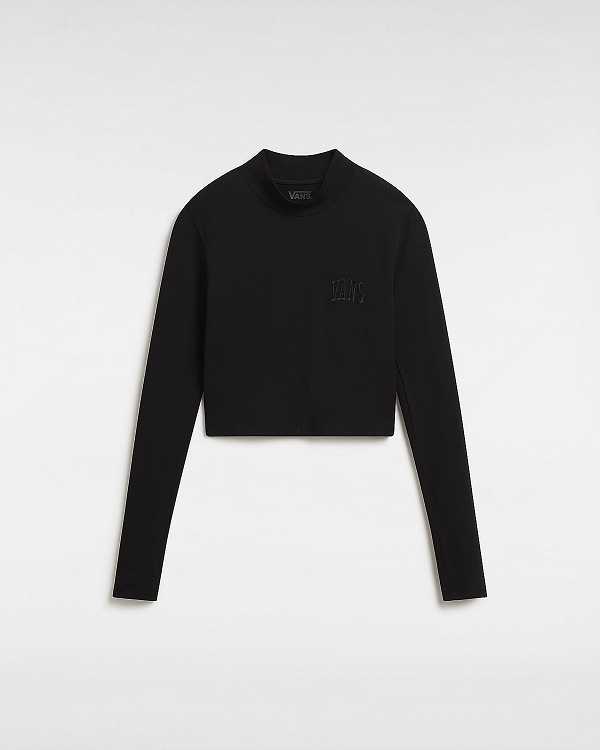 Black Women Vans Mini Mock Neck Long Sleeve T Shirts NZ | VN9473816