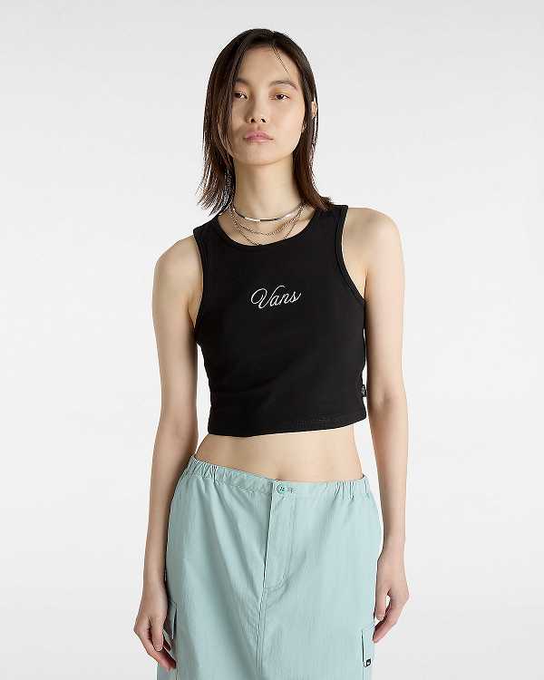 Black Women Vans Small Staple Fitted Crop Tank Top NZ | VN1058463