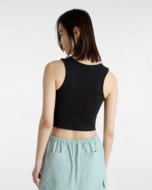 Black Women Vans Small Staple Fitted Crop Tank Top NZ | VN1058463